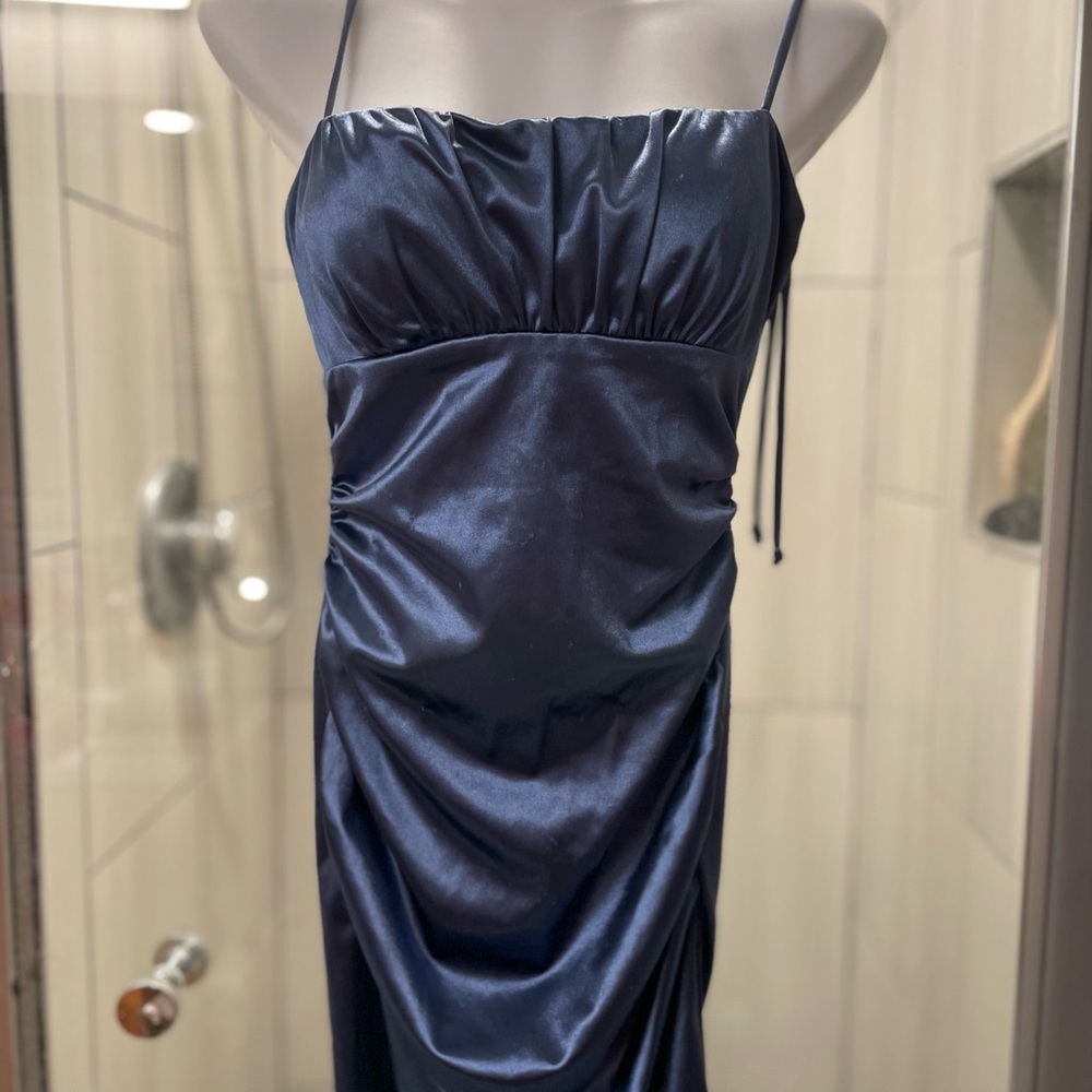 Elegant Navy Blue Satin Dress